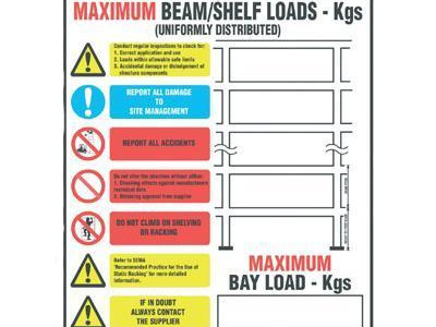 Weight Load Notice for Pallet Racking/Shelving. H470 x W350mm