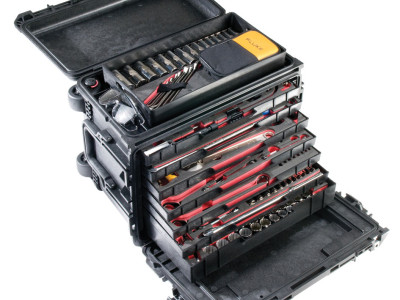 Mobile Tool Case Wheels, Drawers & Extendable Handle No Foam - Black 0450WD Peli