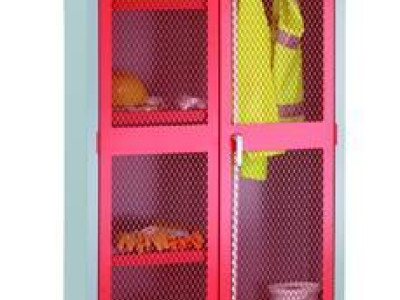 Cabinet - Mesh Hinged Doors w Centre Divider, Hanging Rail & 3 Shelf Green Doors