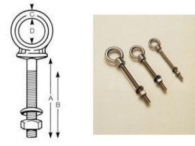 Eyebolts - St/Steel. W Nut & Washer 60mm Bolt Length. 1000kg Capacity (Pk of 2)