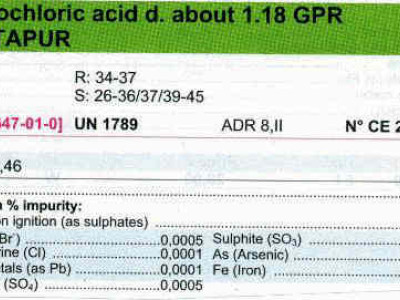 Hydrochloric Acid Sp.Gr.1.18 PE Bottle 2.5 L