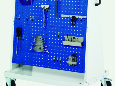 Perfo Trolley w Hook Kit - 40 Piece & 4 x Perfo Panels. H1200 x W1000 x D650mm