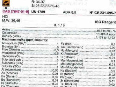 Hydrochloric Acid 37 % Analar Normapur Analytical Reagent Glass Bottle 1L