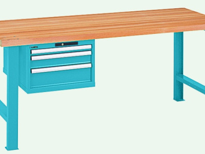 Workbench -2 Legs & Suspended Drawer Cab. Beech Top. L1500xD800xH850mm