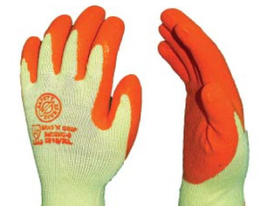 Gloves Latex Grab N Grip Palm Coated. Size 9 Orange