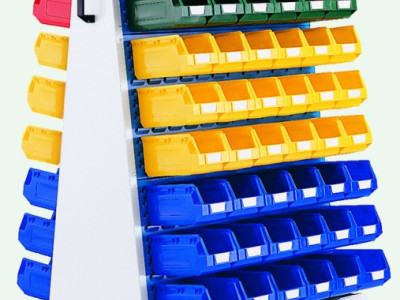 Perfo Trolley w Storage Bins - 108 Bins & 6 Louvre Panels. H1600x W1000x D650mm