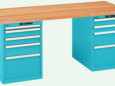 Workbench-Two Drawer Cabinets. Beech Worktop. L1500xD800xH850mm. 59.018.0100.