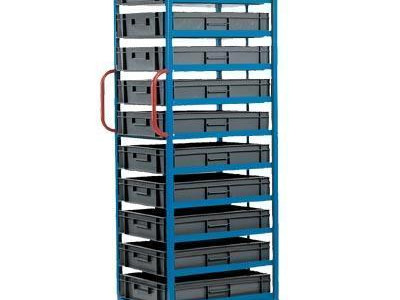 Mobile Container Rack C/W 2x5 Containers. O/A 1015 x 620 x 960mm