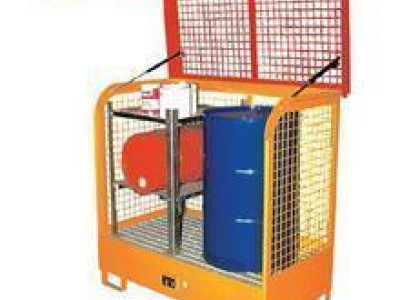 Lift-Up Lid Mesh Drum Store - 2 x 200ltr Drum Storage. Galvanised L1455 x W830mm