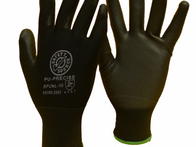 Gloves PU Precise Coated Nylon Liner KnitWrist. Size 9 Black