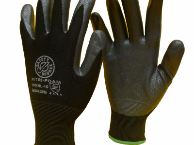 Glove Nitrile Foam with Nylon Liner & Knit Wrist. Size 9 Black