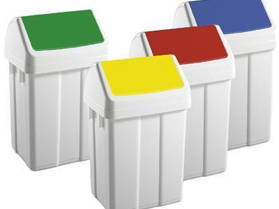 Swing Top Plastic Bin. H520 x W320 x D250mm. 25L Capacity. Yellow Lid.