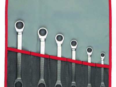 Flat Ratchet Ring Wrench Set 7pc in Roll Wallet 14 x 516